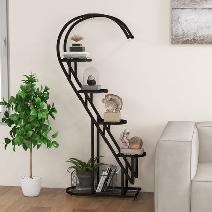 Estante metálico de 5 niveles para plantas con gancho colgante para varias plantas - Negro