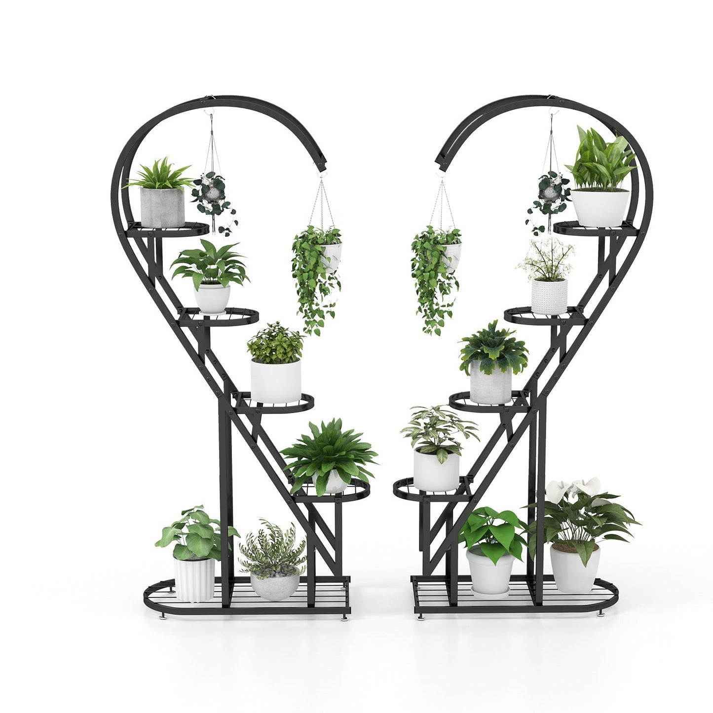 Estante metálico de 5 niveles para plantas con gancho colgante para varias plantas - Negro