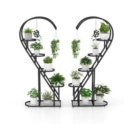 Estante metálico de 5 niveles para plantas con gancho colgante para varias plantas - Negro