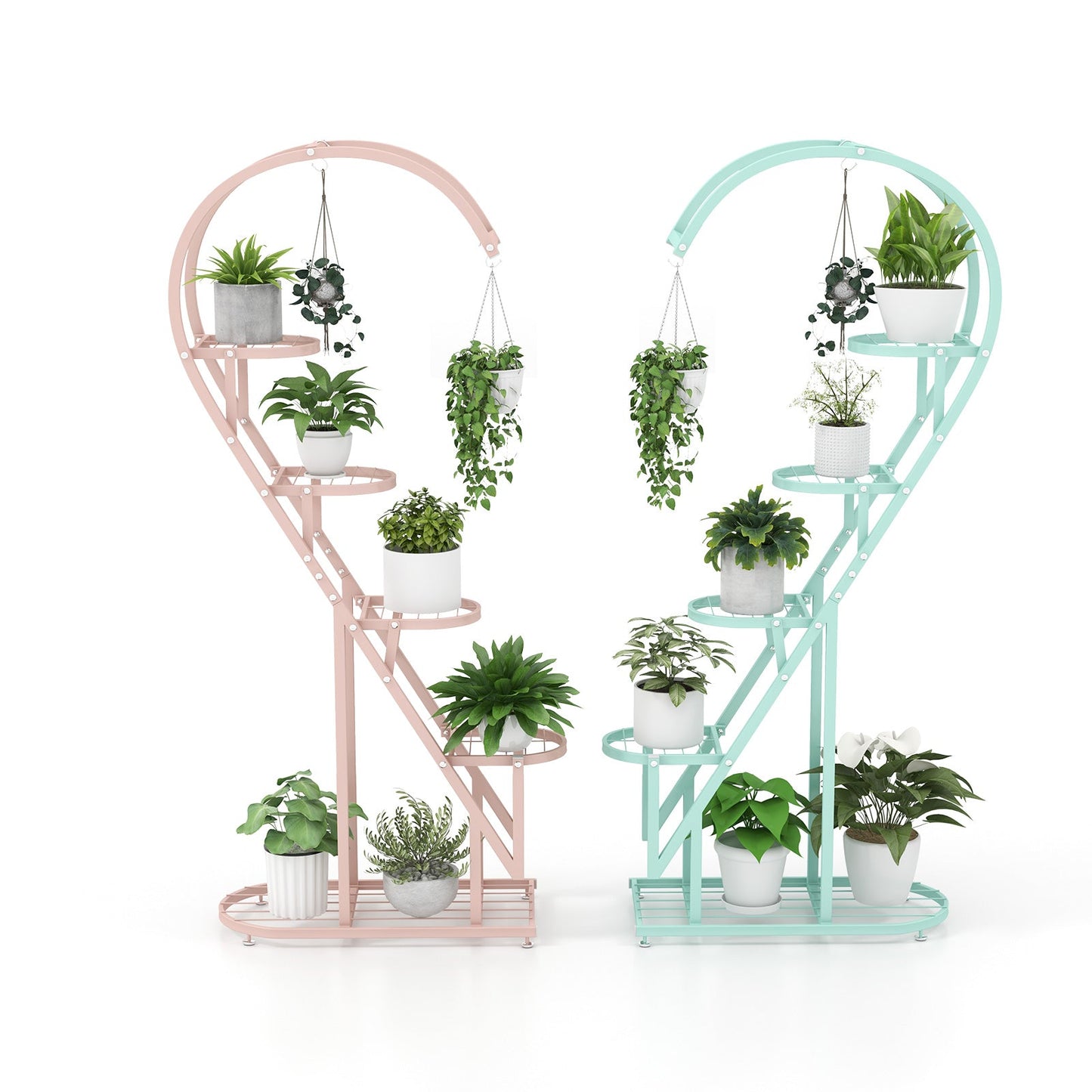 Estante metálico de 5 niveles para plantas con gancho colgante para varias plantas - Negro