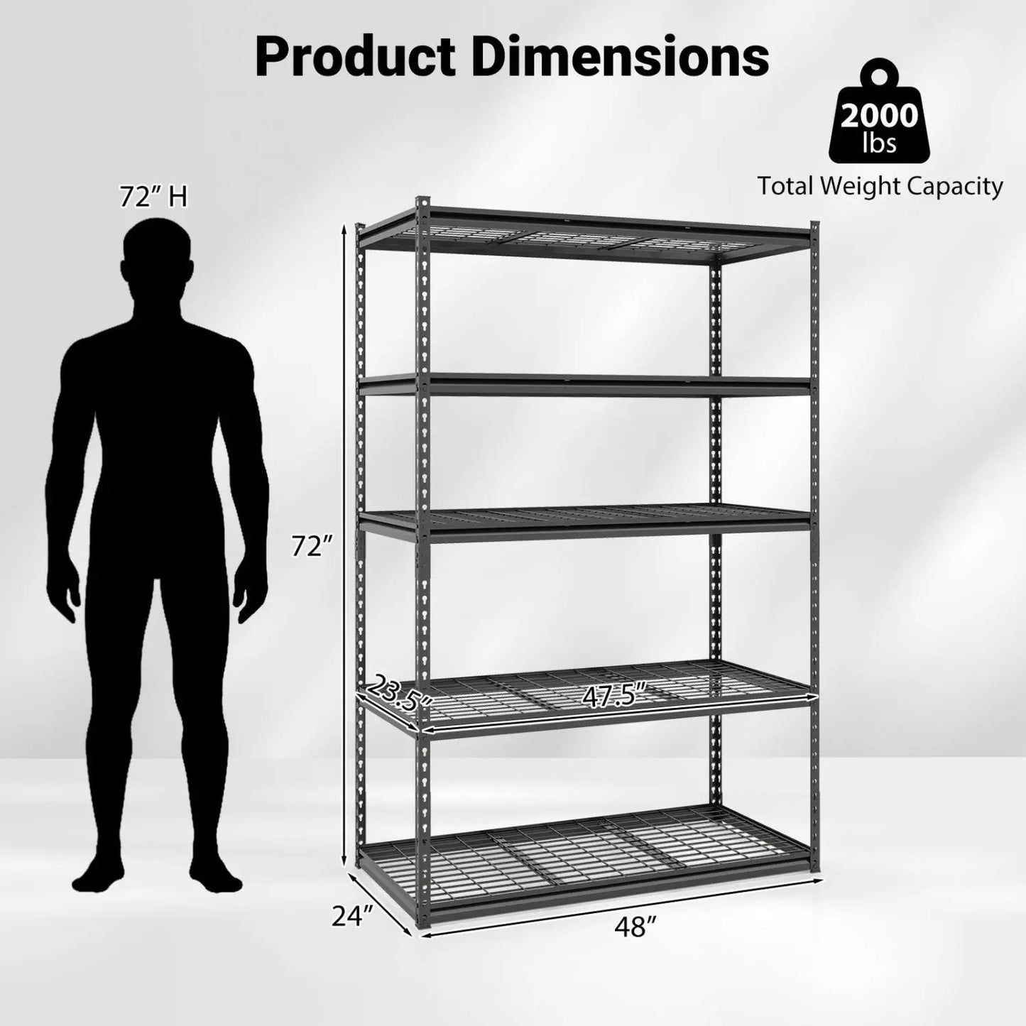 5-Tier Metal Shelving Unit with 2000 lbs Capacity