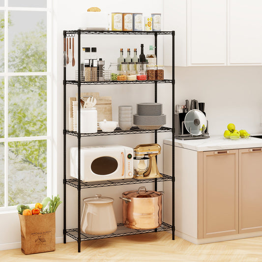 5-Tier Metal Storage Shelving Unit with V-Shaped Wire Rack and 1250 LBS Capacity-Black