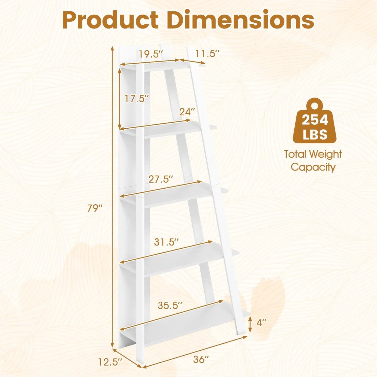 5-Tier Bookshelf for Small Spaces, Tall Narrow