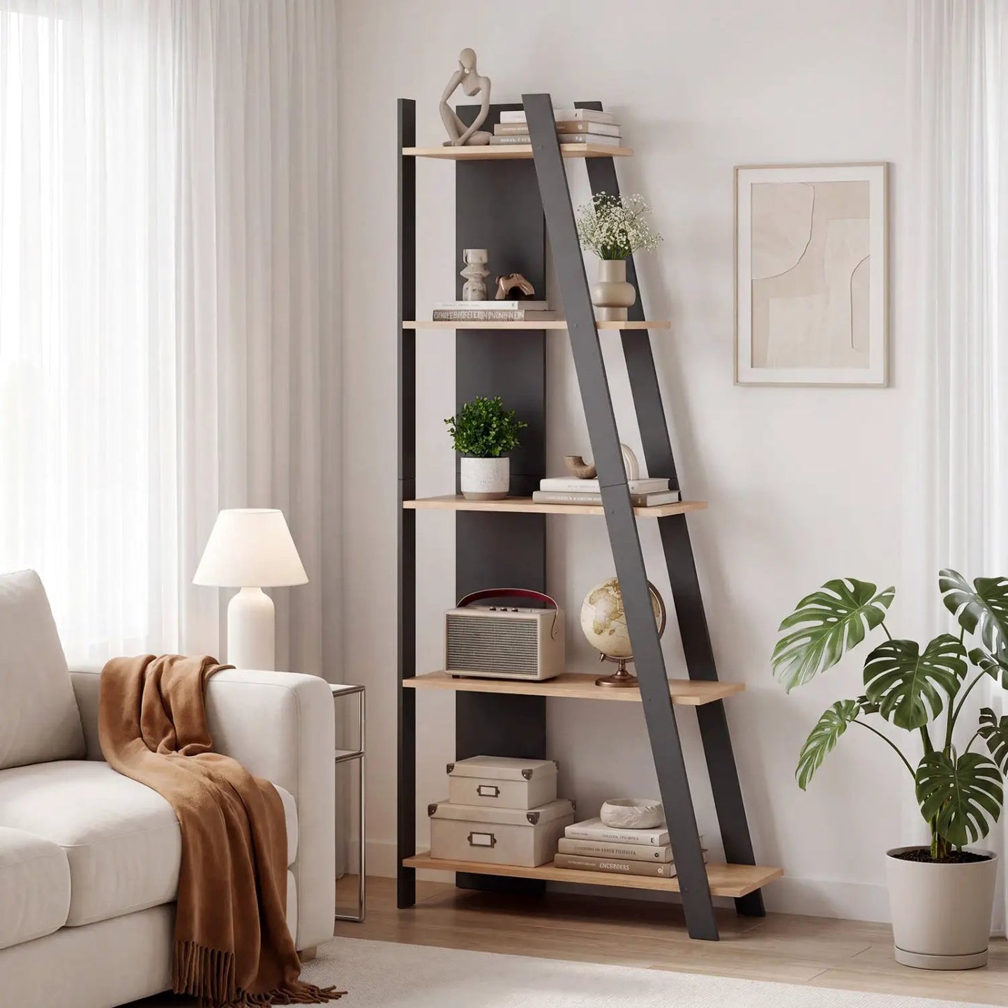 5-Tier Bookshelf for Small Spaces, Tall Narrow