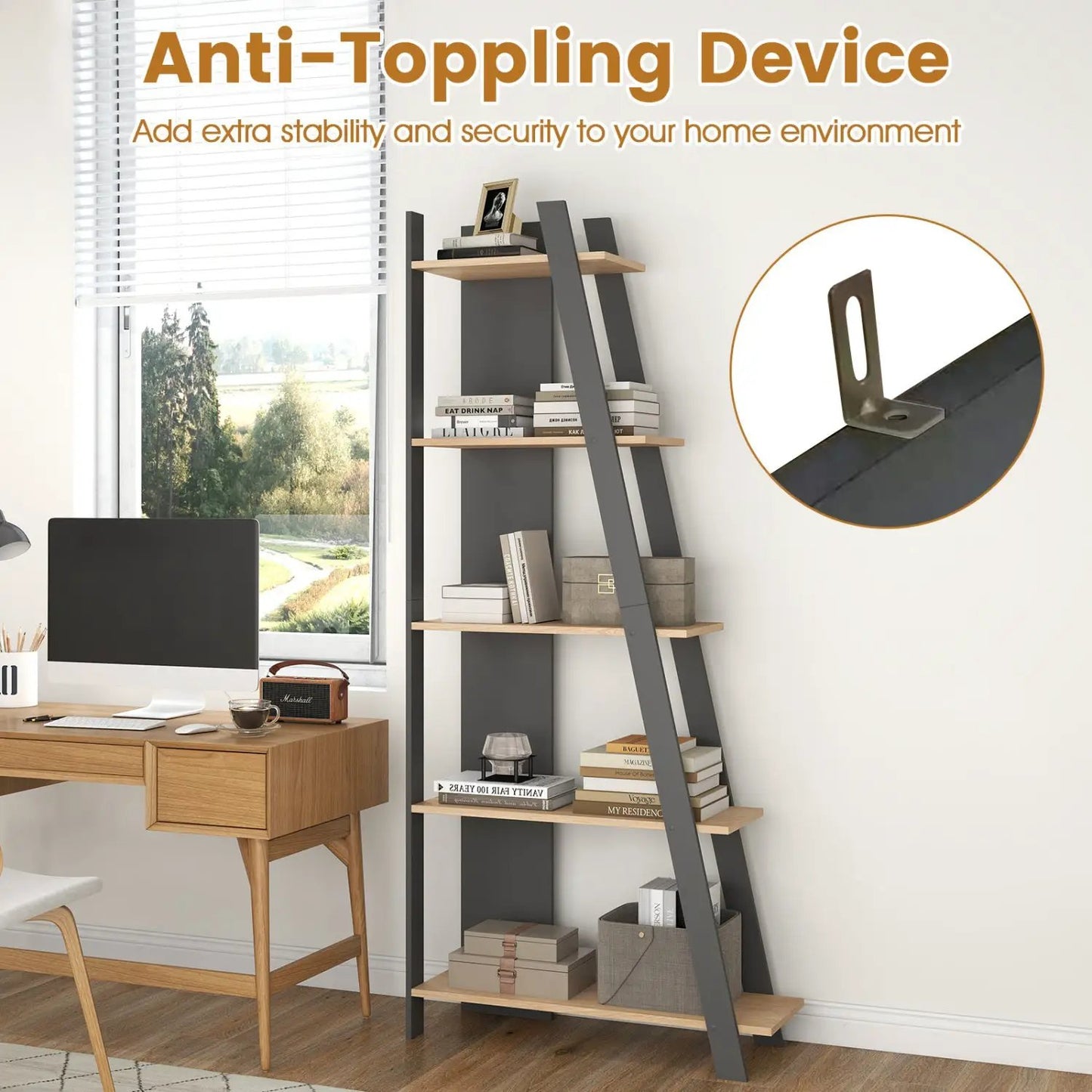 5-Tier Bookshelf for Small Spaces, Tall Narrow