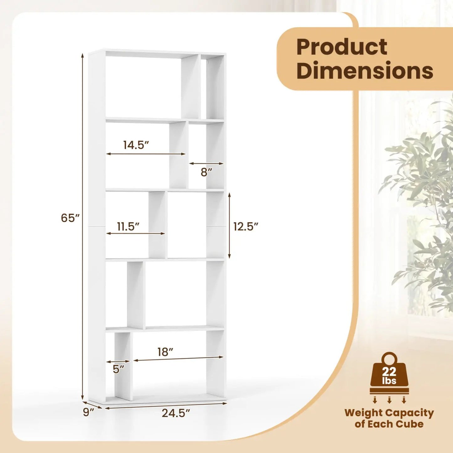 5-Tier Bookshelf with Open Back and Anti-Tipping