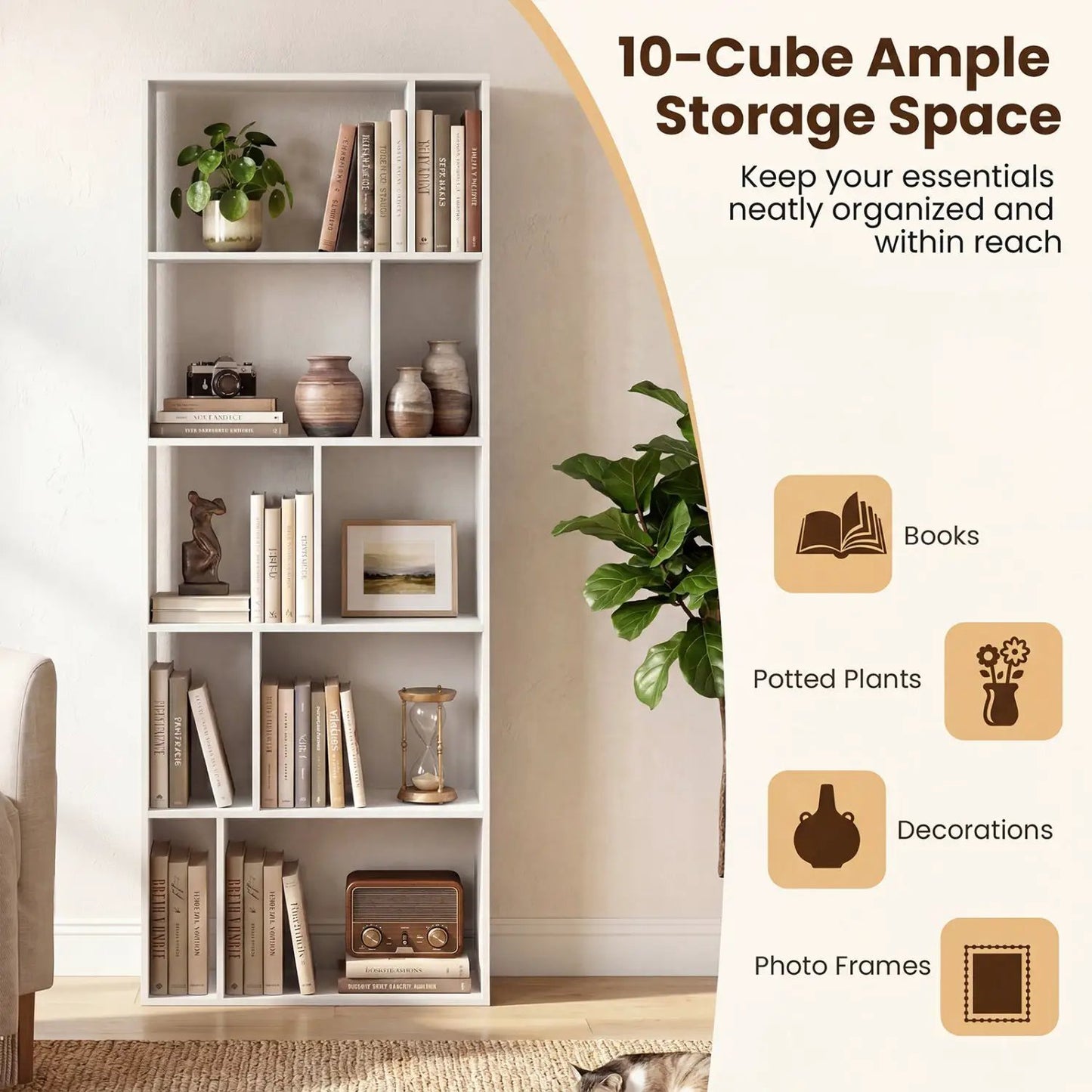 5-Tier Bookshelf with Open Back and Anti-Tipping
