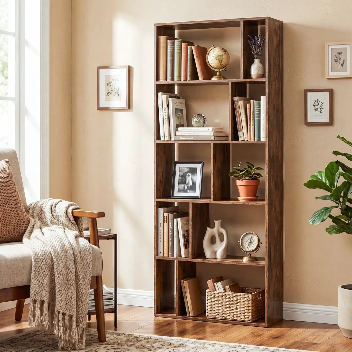 5-Tier Bookshelf with Open Back and Anti-Tipping