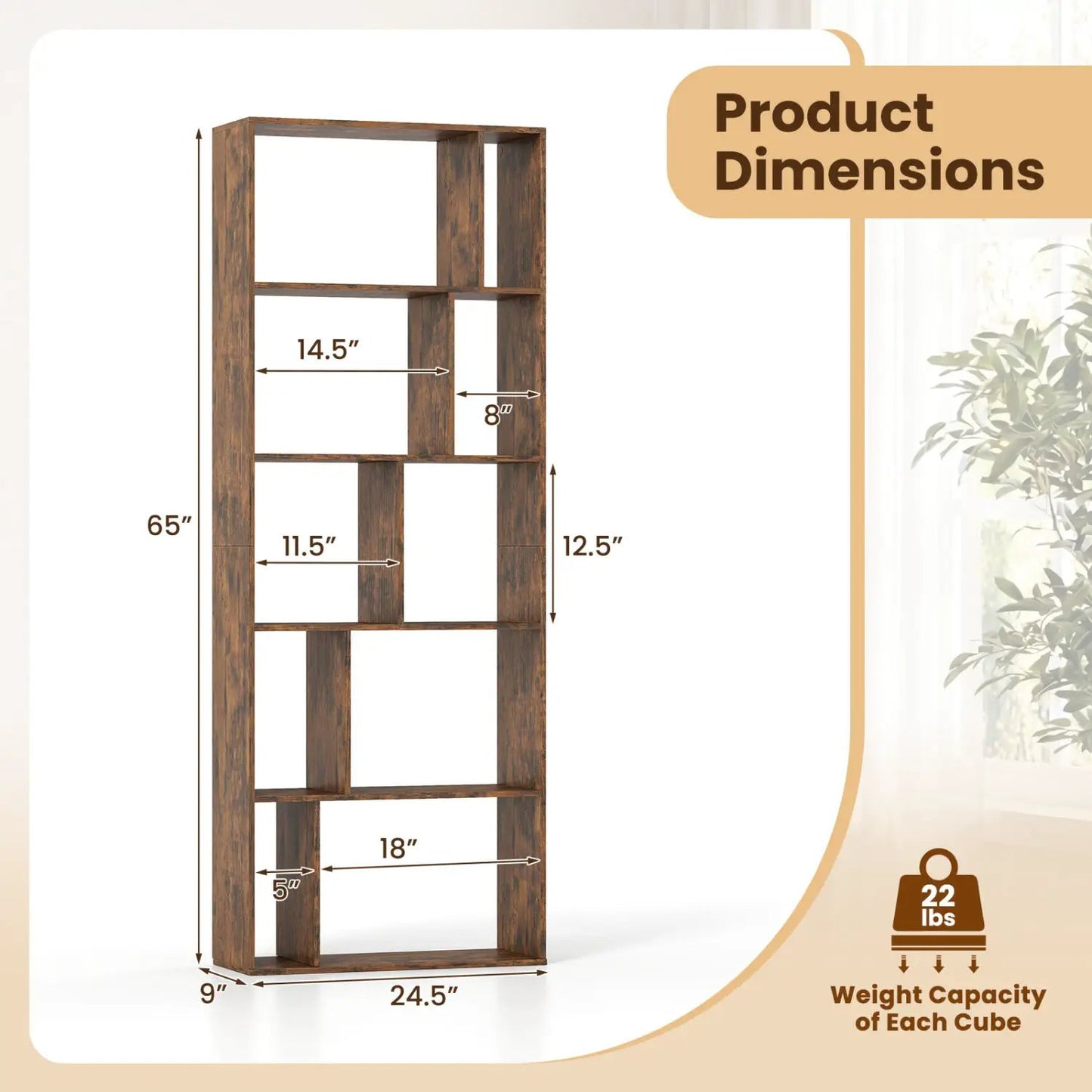 5-Tier Bookshelf with Open Back and Anti-Tipping