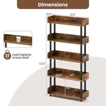 5-Tier Open Bookcase with Industrial Storage Unit