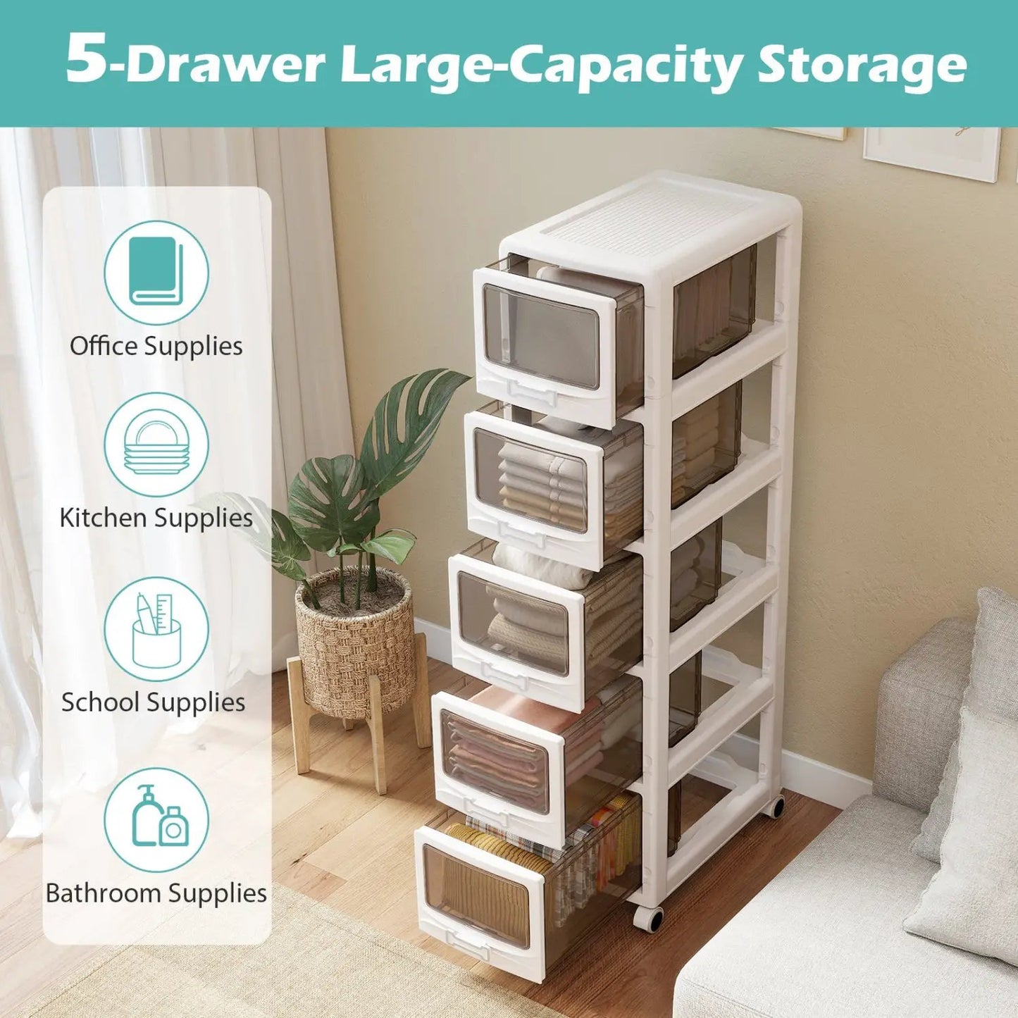 Rolling Storage Cart With Lockable Wheels