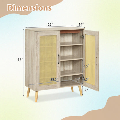 5-Tier Rattan Shoe Cabinewith 3 Removable Shelves