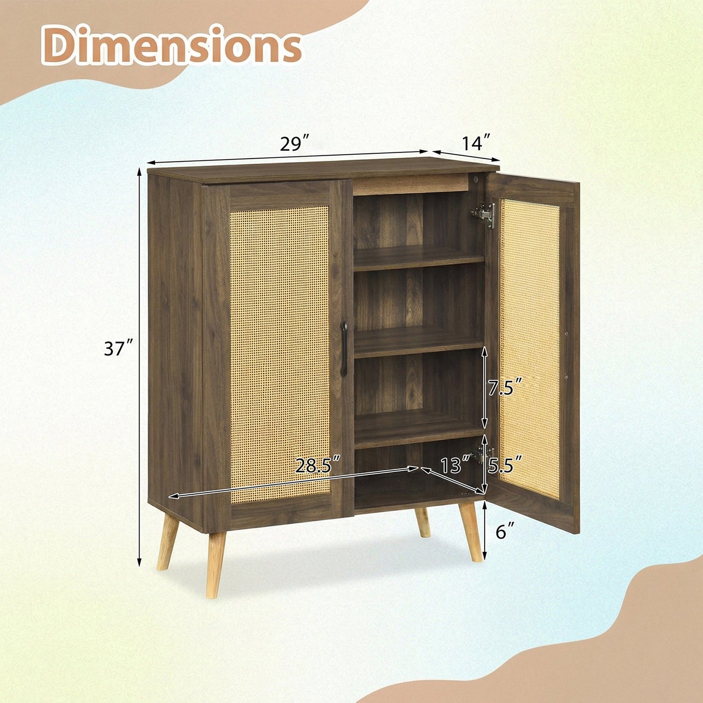 5-Tier Rattan Shoe Cabinewith 3 Removable Shelves