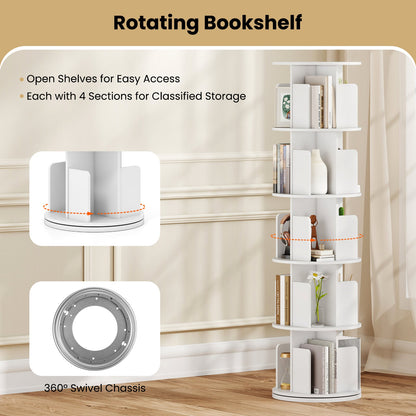 5-Tier Rotating Bookshelf 360¬∞ Display Rack with Dividers and Anti-falling Baffles