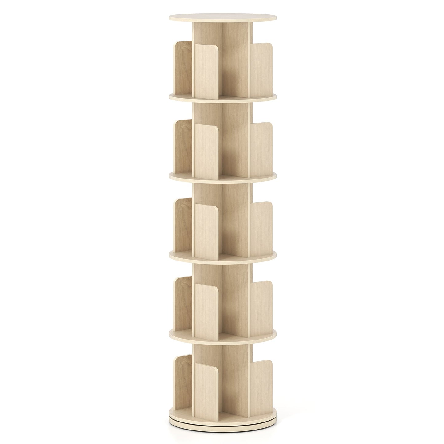 5-Tier Rotating Bookshelf 360¬∞ Display Rack with Dividers and Anti-falling Baffles