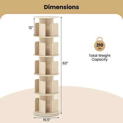 5-Tier Rotating Bookshelf 360¬∞ Display Rack with Dividers and Anti-falling Baffles