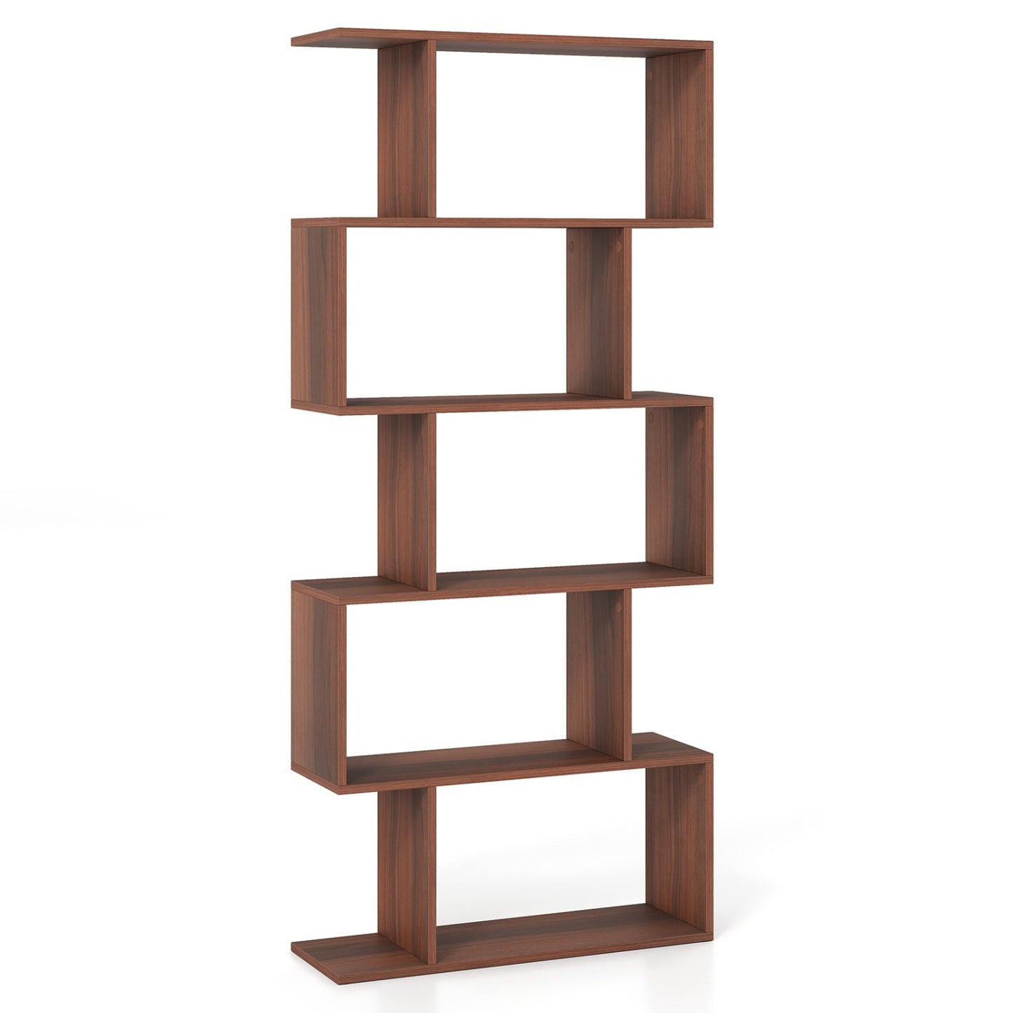 5-Tier S-Shaped Bookshelf in brown wood finish with anti-tip kit by DirectDeals on Tampa Home & Garden Store