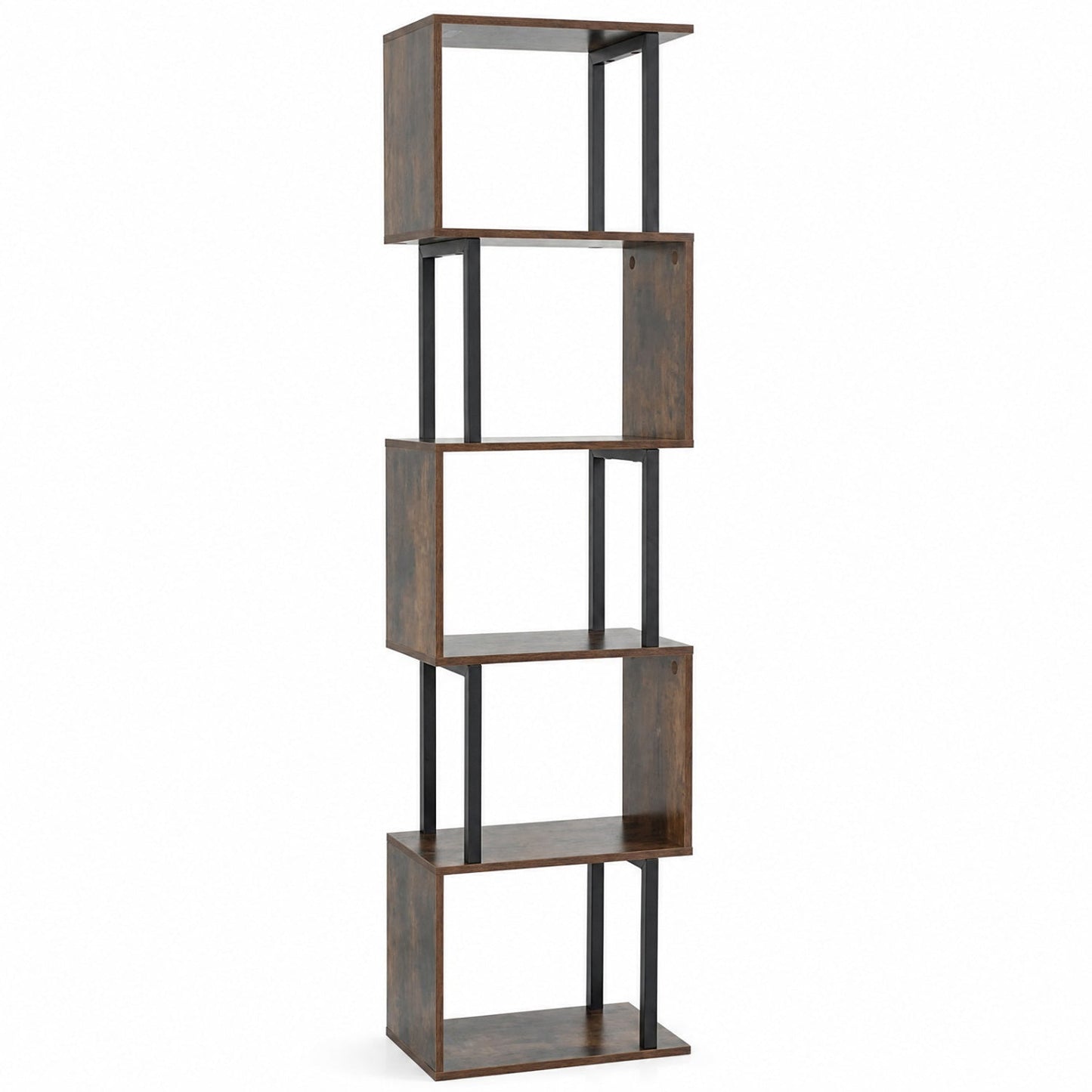 Bookcase DirectDeals 5-Tier S-Shaped shelf with open cubes, dark brown finish, black metal frame on Tampa Home & Garden Store