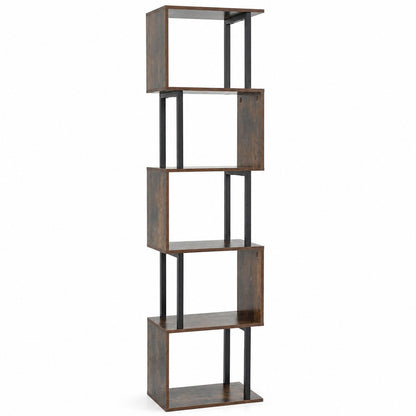 Bookcase DirectDeals 5-Tier S-Shaped shelf with open cubes, dark brown finish, black metal frame on Tampa Home & Garden Store