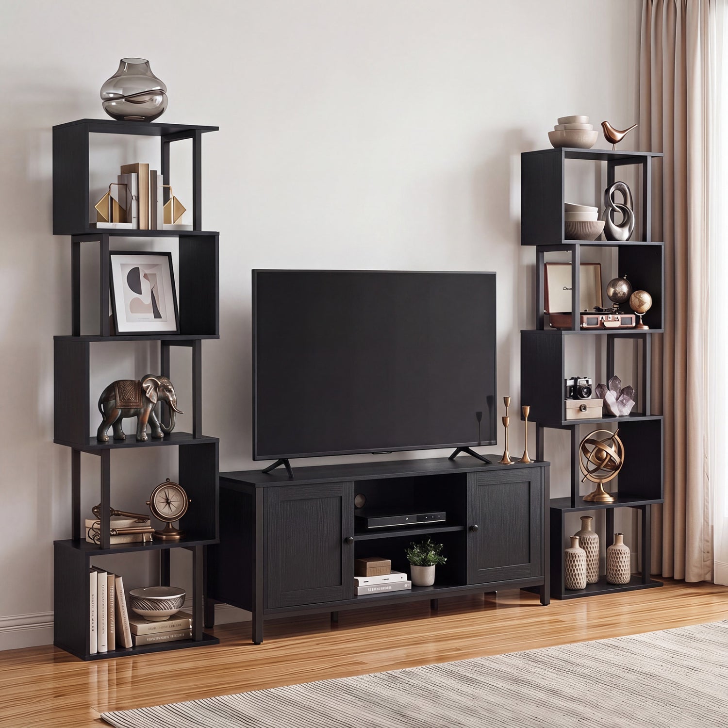 5-Tier S-Shaped Bookcase with open cube shelves in black, includes anti-tip kit DirectDeals on Tampa Home & Garden Store
