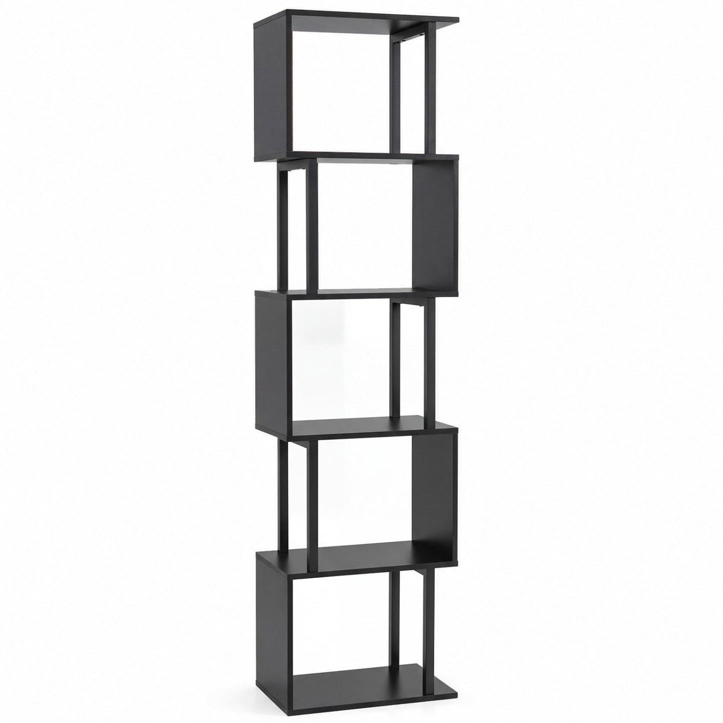 5-Tier S-Shaped Bookshelf with Open Cubes, black metal frame, DirectDeals, anti-tip kit on Tampa Home & Garden Store