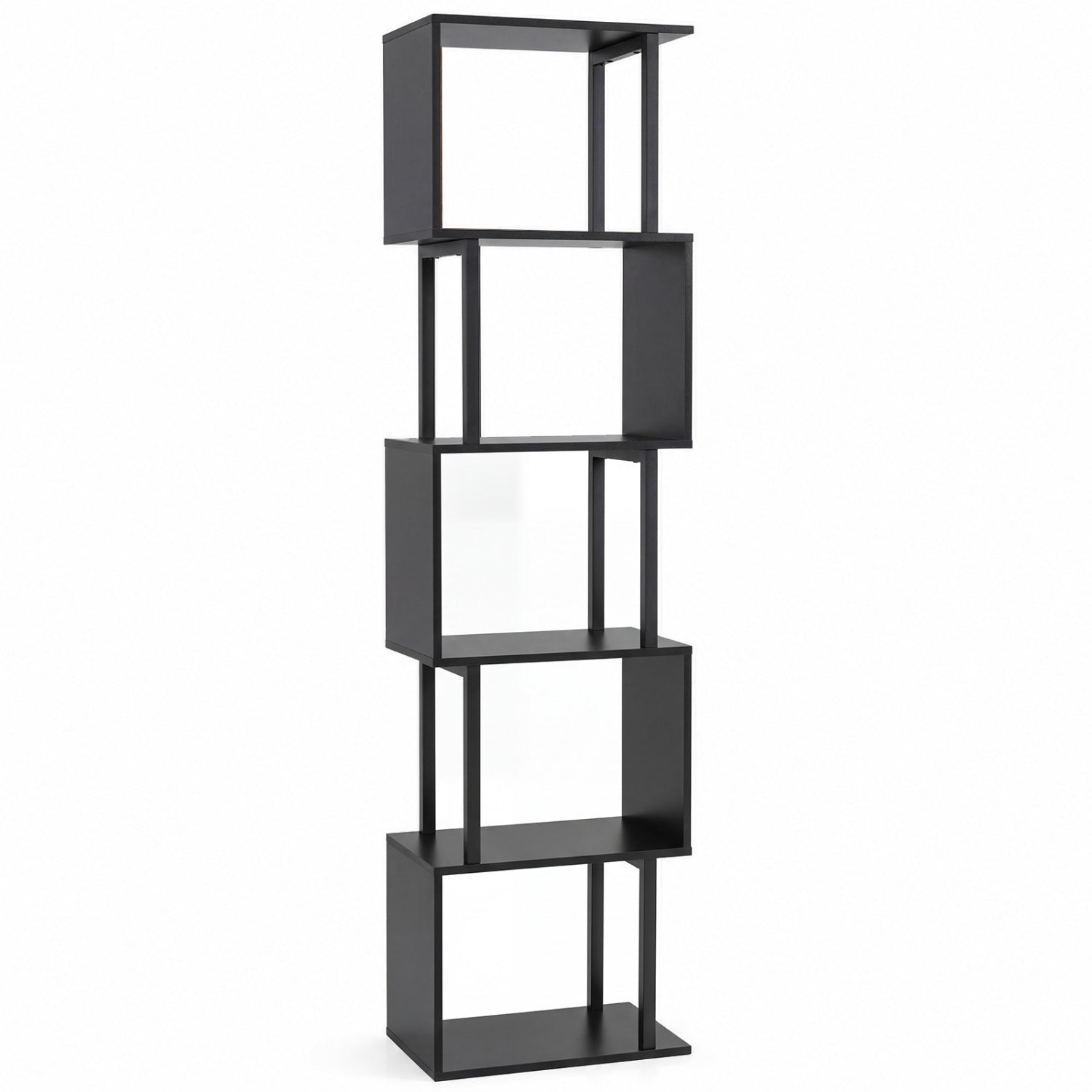 5-Tier S-Shaped Bookshelf with Open Cubes, black metal frame, DirectDeals, anti-tip kit on Tampa Home & Garden Store