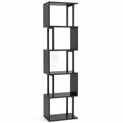 5-Tier S-Shaped Bookshelf with Open Cubes, black metal frame, DirectDeals, anti-tip kit on Tampa Home & Garden Store