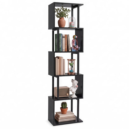 5-Tier S-Shaped Bookcase with Open Cubes & Anti-Tip Kit, Black Wood, DirectDeals on Tampa Home & Garden Store