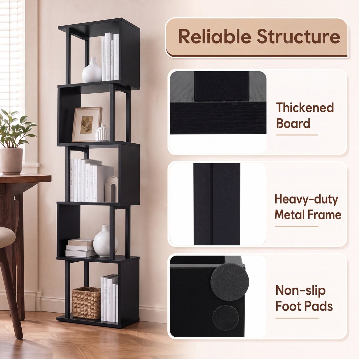5-Tier S-Shaped Bookcase with open cubes, black metal frame DirectDeals on Tampa Home & Garden Store