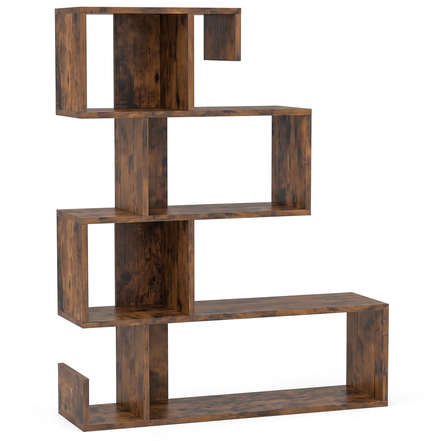 5-Tier S-Shaped Bookcase with open cubes in rustic brown wood by DirectDeals on Tampa Home & Garden Store