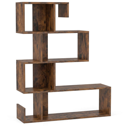 5-Tier S-Shaped Bookcase with open cubes in rustic brown wood by DirectDeals on Tampa Home & Garden Store