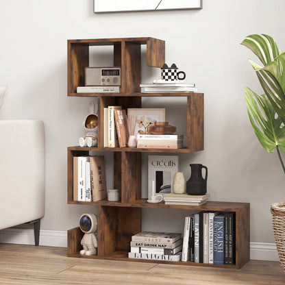 5-Tier S-Shaped Bookcase with open cube shelves in rustic brown DirectDeals, books and decor on Tampa Home & Garden Store