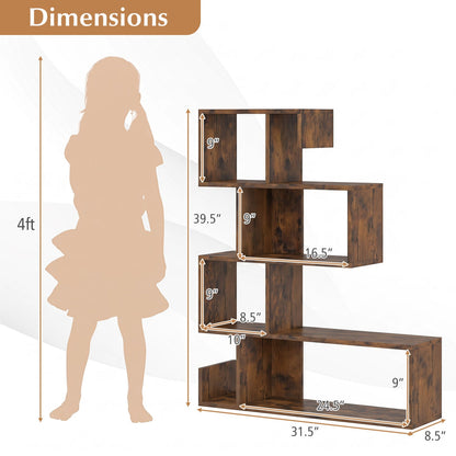 5-Tier S-Shaped Bookshelf with Open Cubes in rustic brown wood by DirectDeals on Tampa Home & Garden Store