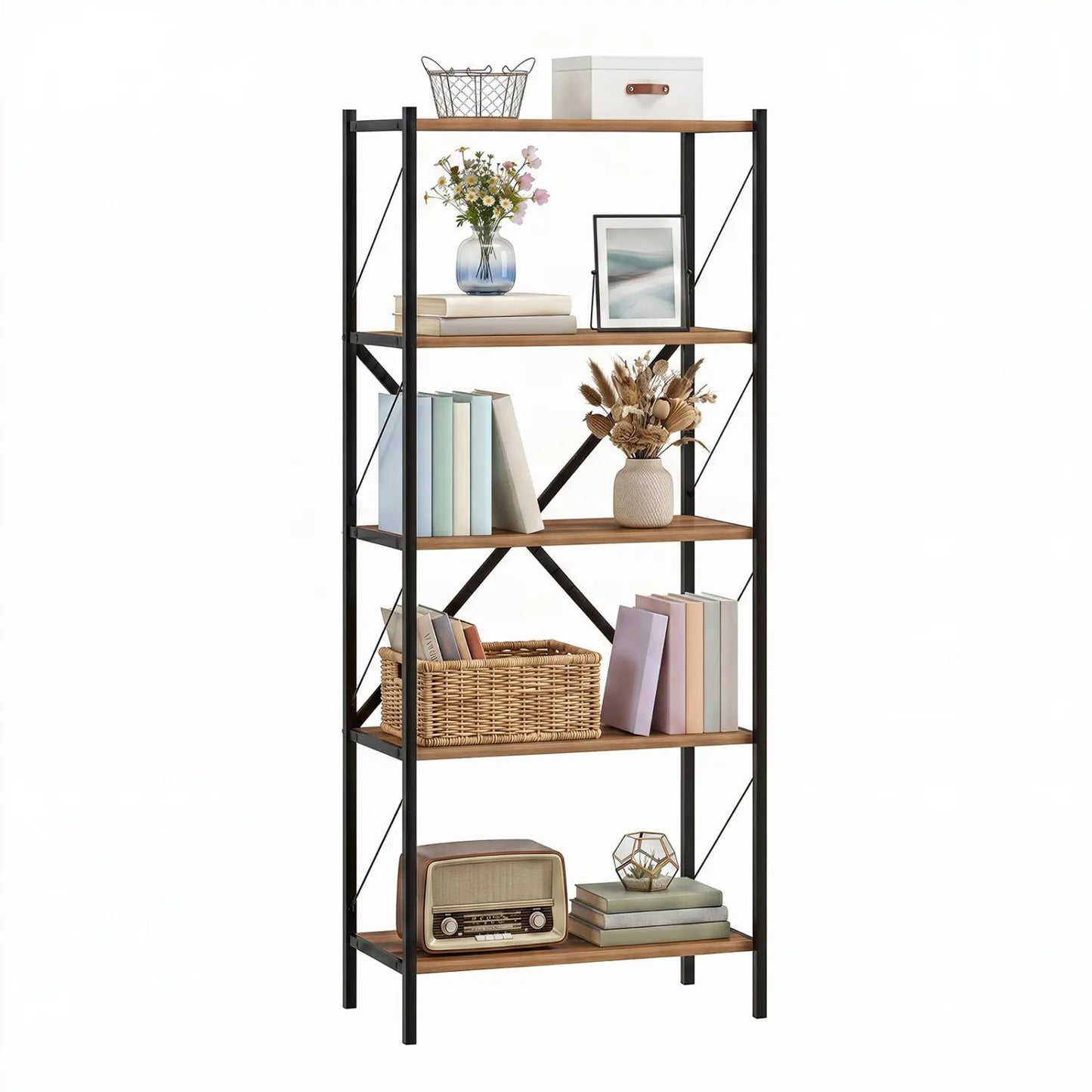 5 Tier Bookshelf With Heavy Duty Metal Frame
