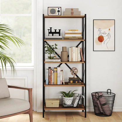 5 Tier Bookshelf With Heavy Duty Metal Frame