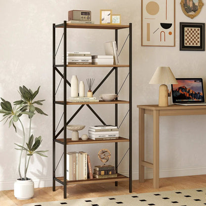 5 Tier Bookshelf With Heavy Duty Metal Frame
