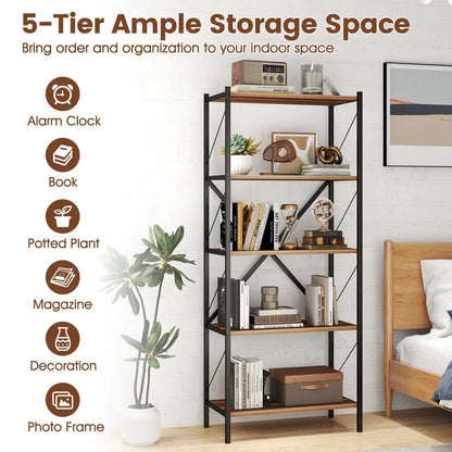 5 Tier Bookshelf With Heavy Duty Metal Frame