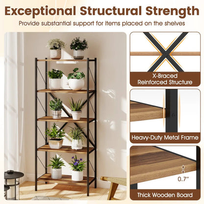 5 Tier Bookshelf With Heavy Duty Metal Frame