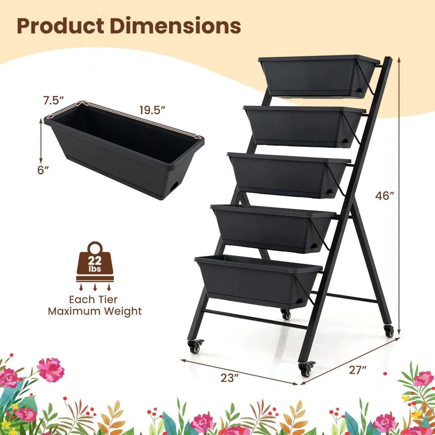 Five Tier Vertical Raised Garden Bed With Wheels