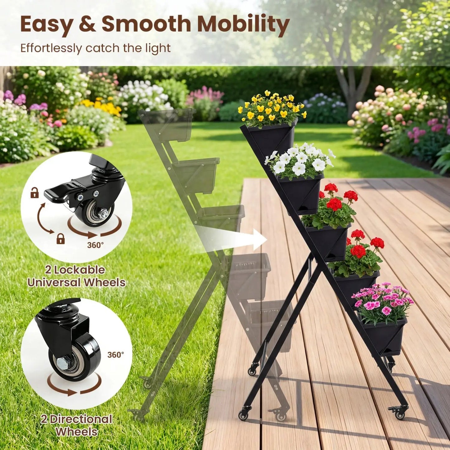 Five Tier Vertical Raised Garden Bed With Wheels
