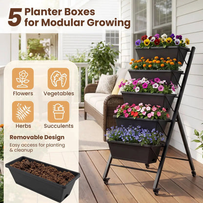 Five Tier Vertical Raised Garden Bed With Wheels