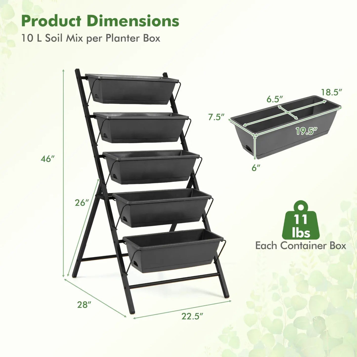 5 Tier Vertical Garden Bed with Drains and Trays
