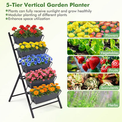 5 Tier Vertical Garden Bed with Drains and Trays