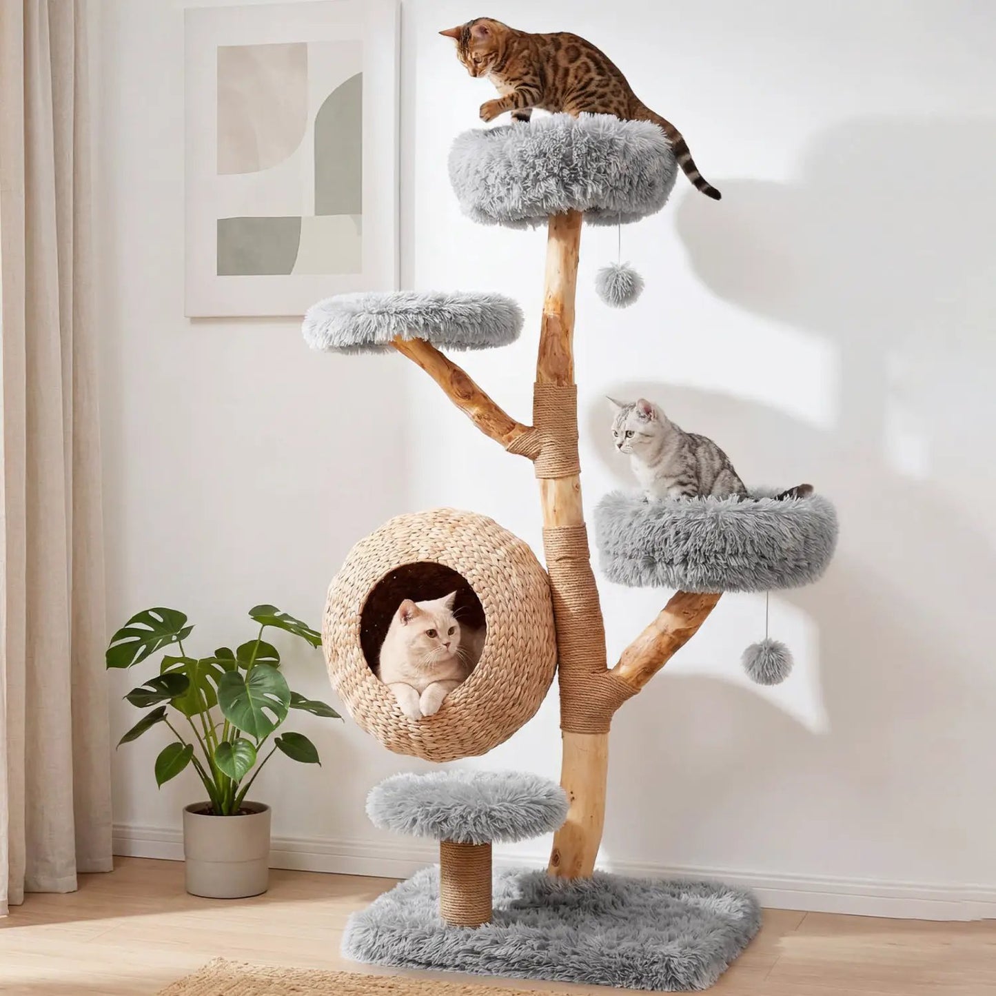 5-Tier Wooden Cat Tree With Woven Condo Perches