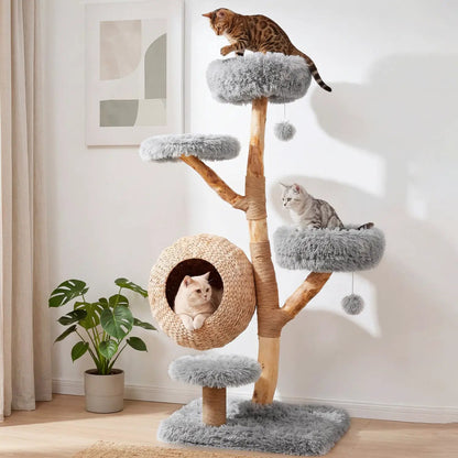 5-Tier Wooden Cat Tree With Woven Condo Perches