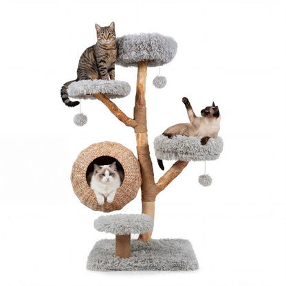 5-Tier Wooden Cat Tree With Woven Condo Perches