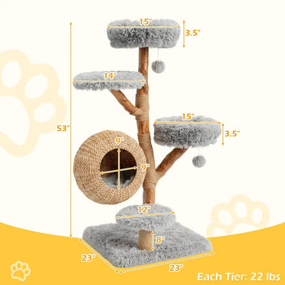 5-Tier Wooden Cat Tree With Woven Condo Perches