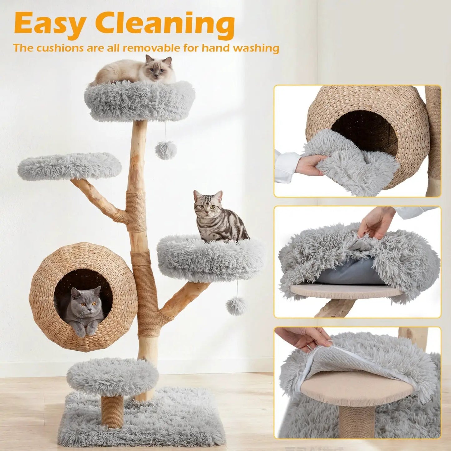 5-Tier Wooden Cat Tree With Woven Condo Perches