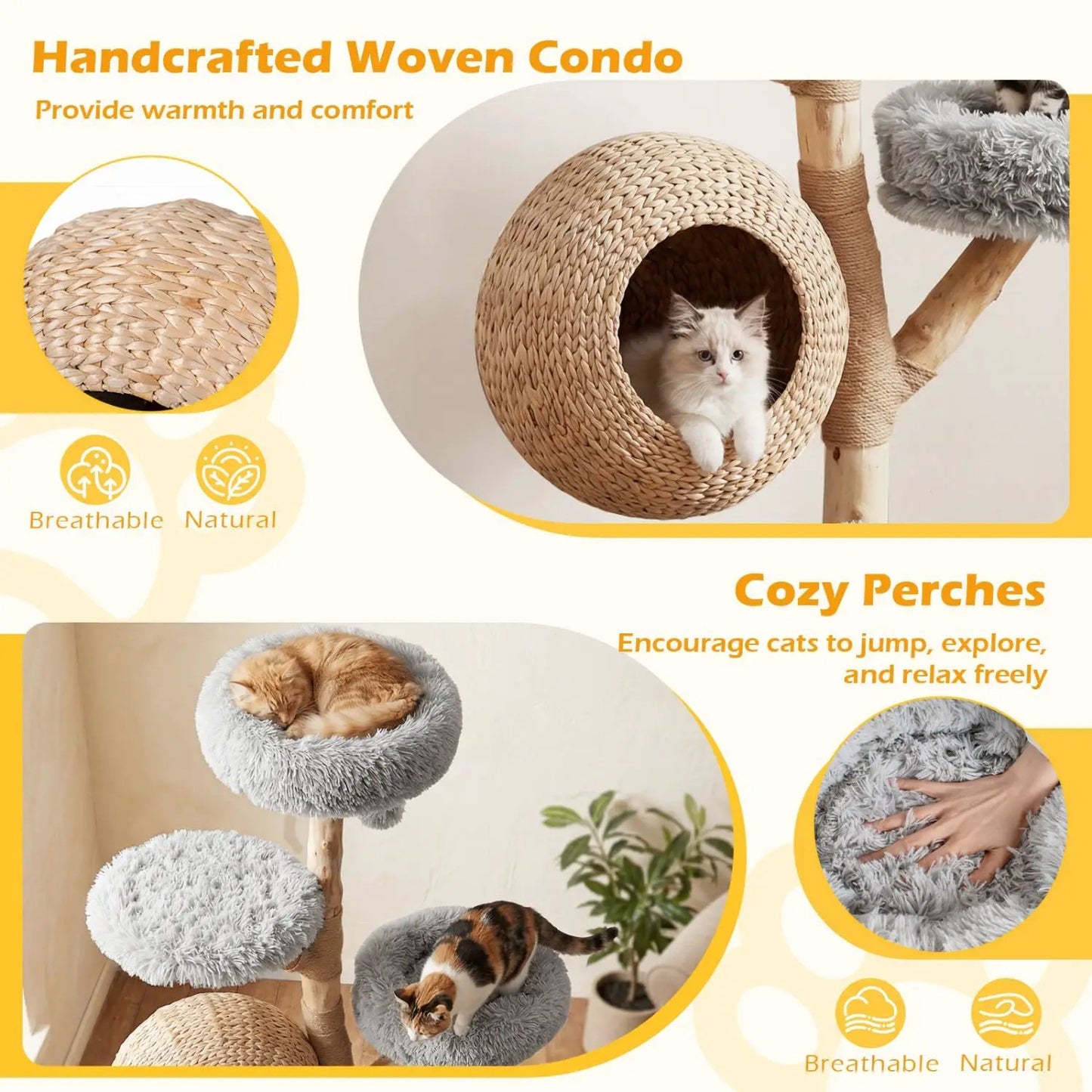 5-Tier Wooden Cat Tree With Woven Condo Perches
