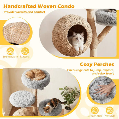 5-Tier Wooden Cat Tree With Woven Condo Perches